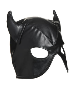 Horned Demon Bondage Hood - Black PU Leather Costume Accessory