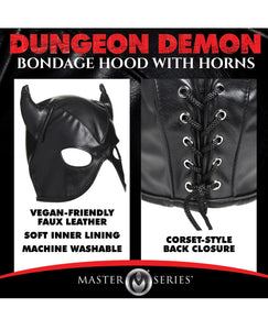 Horned Demon Bondage Hood - Black PU Leather Costume Accessory