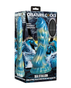 Iridescent Sea Stallion Etäohjattava Värisevä Dildo - Sininen/Keltainen