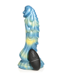 Dildo vibrant télécommandé en forme de cheval marin irisé - Bleu/Jaune