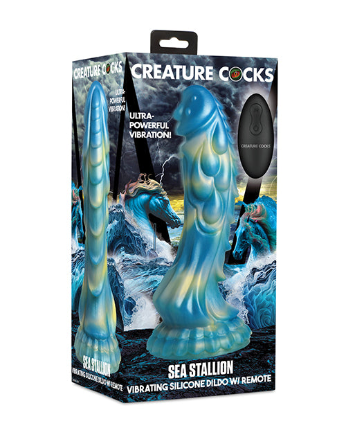 Iridescent Sea Stallion Etäohjattava Värisevä Dildo - Sininen/Keltainen