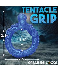 Inel de penis din silicon Poseidon's Octo Fantasy - Albastru vibrant