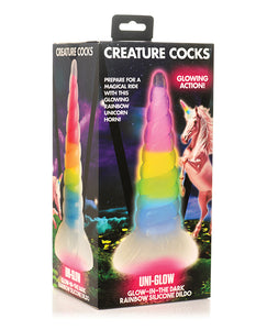 Dildo en silicone en forme de corne de licorne arc-en-ciel phosphorescent