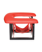 Load image into Gallery viewer, Queening Throne Face Rider Chair - Black Red Plush Restraint
