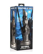 Load image into Gallery viewer, Night Prowler Silicone Dildo by Creature Cocks - Black/Silver Edition
