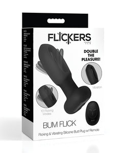 Inmi Bum Flick Flicking & Vibrating Silicone Butt Plug kaukosäätimellä - musta