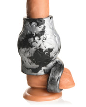 Load image into Gallery viewer, Night Prowler Silicone Penis Sleeve and Ball Stretcher Silver Black
