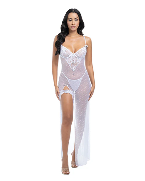#14 - Livia Dot Mesh & Lace Underwire Gown & Garter 2 pc Set