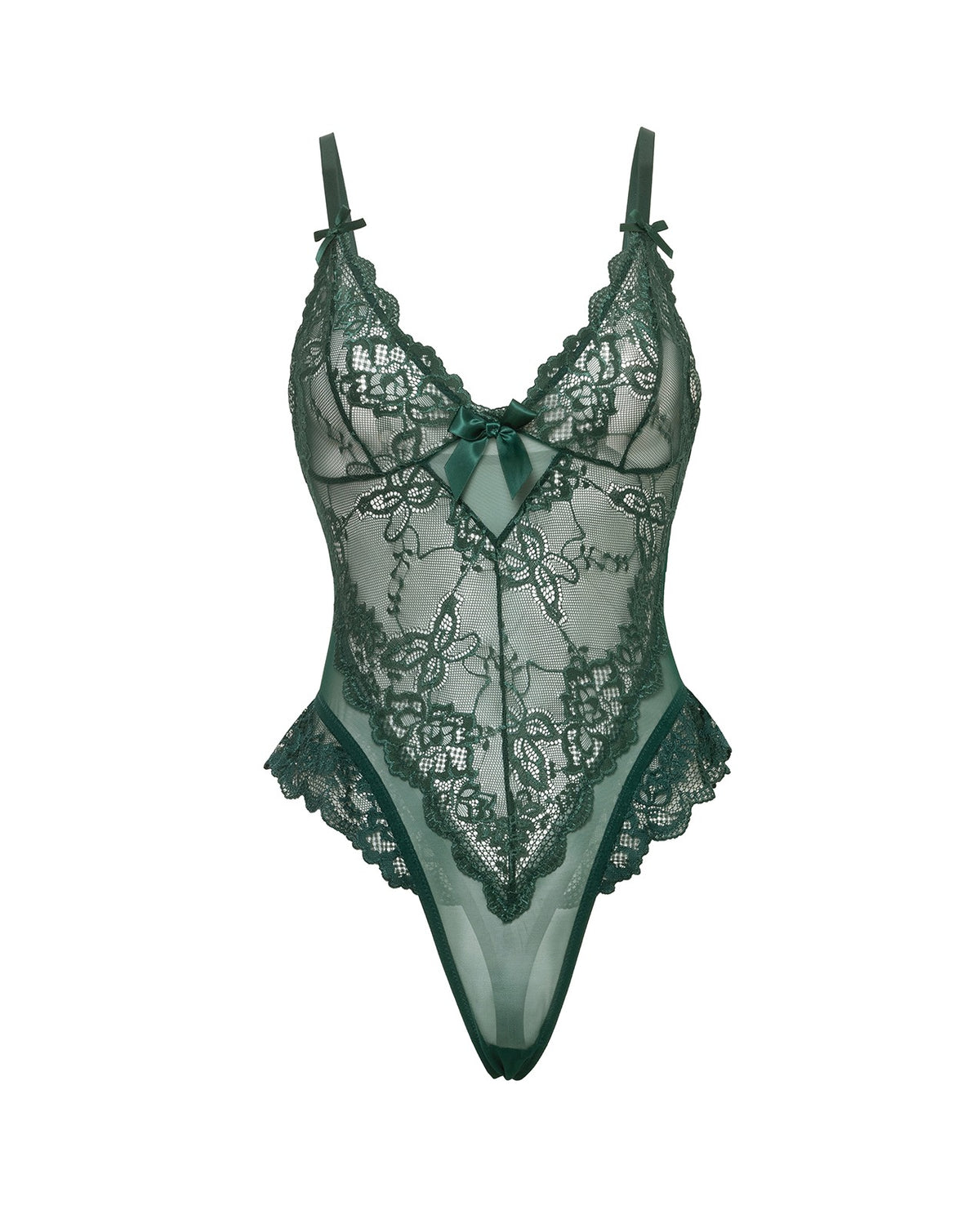 Teddy Valentine vert en dentelle à bonnets souples avec détails en nœud, grande taille