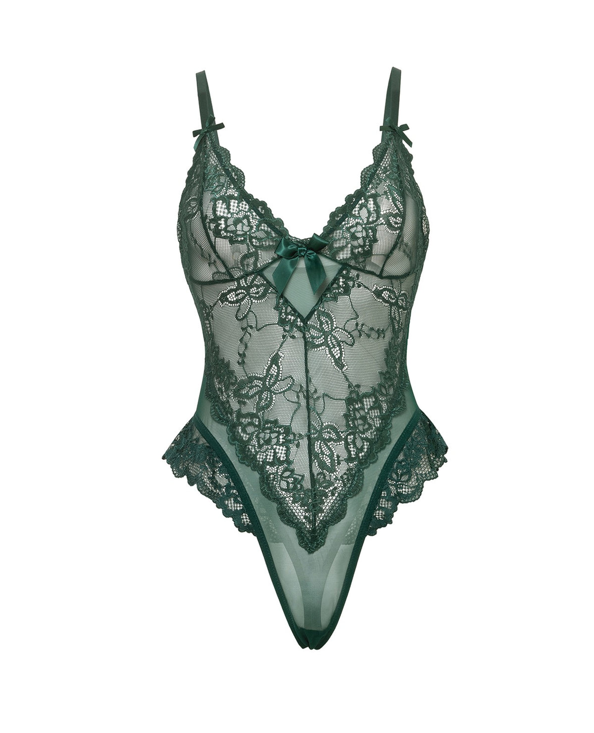 Valentine Green Lace Teddy With Bow Details Soft Cup Plus Size 1X 2X
