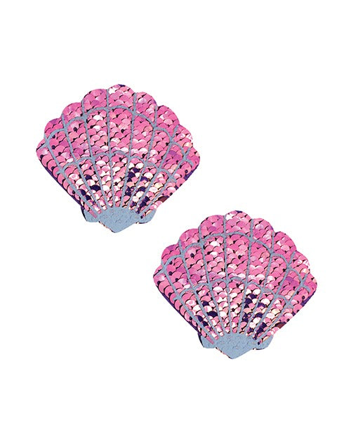Cache-tétons en forme de coquillage de sirène, à sequins roses irisés, pour rave et festival