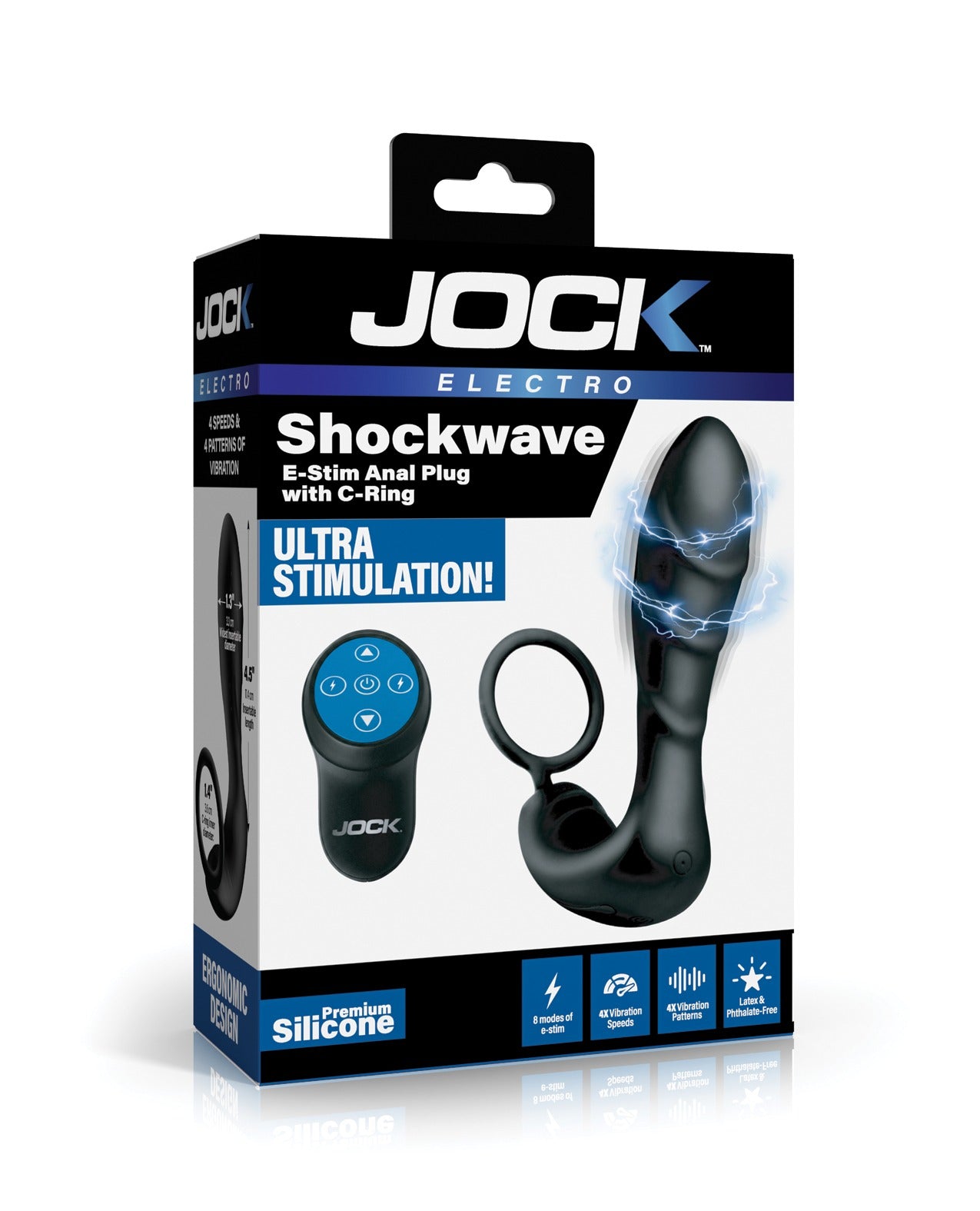 Plug anal de electroestimulación Jock Shockwave de Curve Toys con anillo C y para próstata