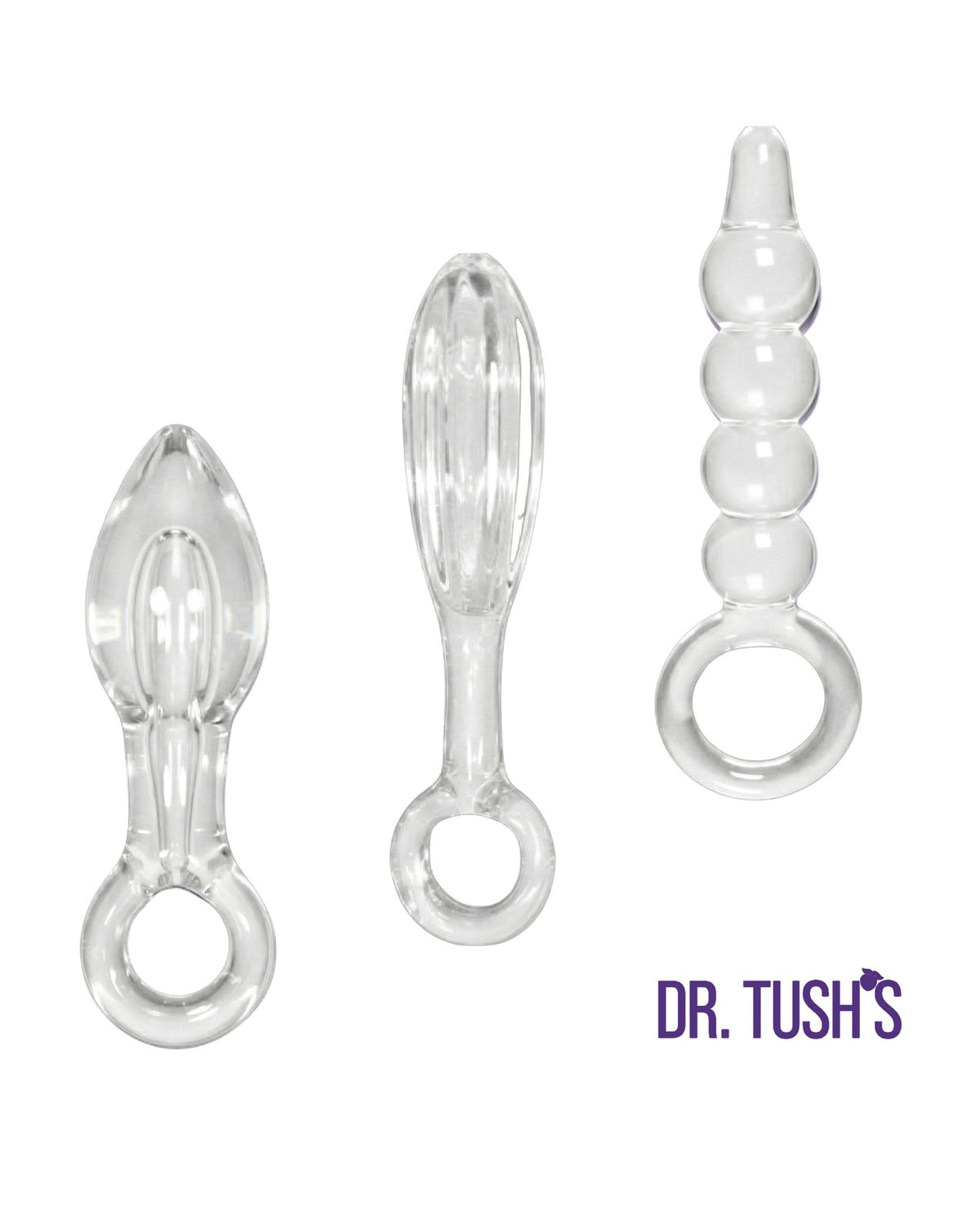 Dr. Tush Halo glazen anale plugset met gladde ribbels en kralen