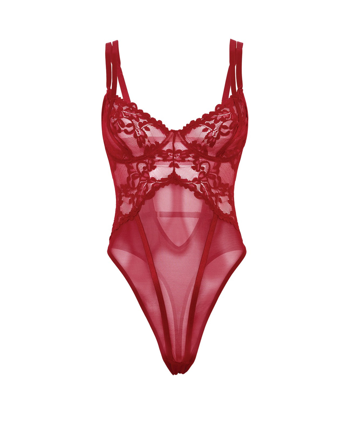 Teddy de encaje y malla sin forro con aro Marisol para mujer, ropa de dormir, color Zinfandel, S/M