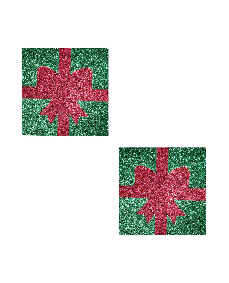 Afbeelding laden in Galerijviewer, Kerstpakket met glitterpasties, 2 stuks, groene en rode tepelbedekkers
