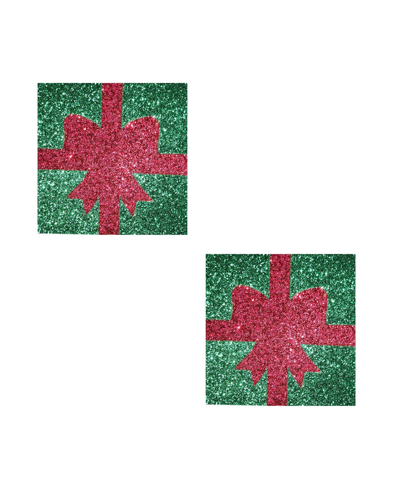 Kerstpakket met glitterpasties, 2 stuks, groene en rode tepelbedekkers