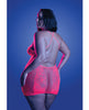 Load image into Gallery viewer, Floral Knit Fishnet Halter Dress Neon Pink Plus Size
