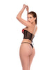 Cargue la imagen en el visor de la galería, Conjunto de lencería de dos piezas Mapale con bustier de malla negra y roja sin tirantes y espalda con cordones

