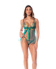 Încărcați imaginea în vizualizatorul Galerie, Set de lenjerie babydoll din plasă transparentă, cu chilot tanga cu șnur frontal, verde Aurora
