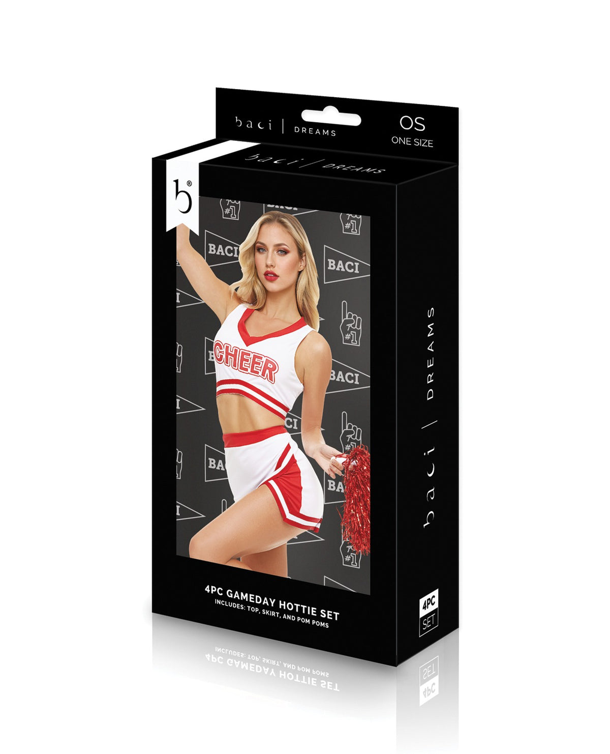 Dreams By Baci Gameday Hottie vierteiliges Dessous-Set, Rot-Weiß