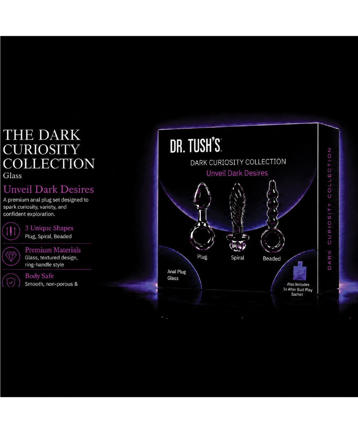 Dr Tush Dark Curiosity czarny szklany zestaw zatyczek analnych z borokrzemianu