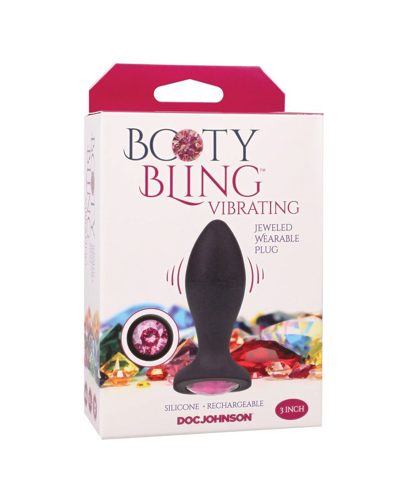 Cargue la imagen en el visor de la galería, Tapón anal vibrador de silicona con joyas Booty Bling, 3 pulgadas, negro y rosa
