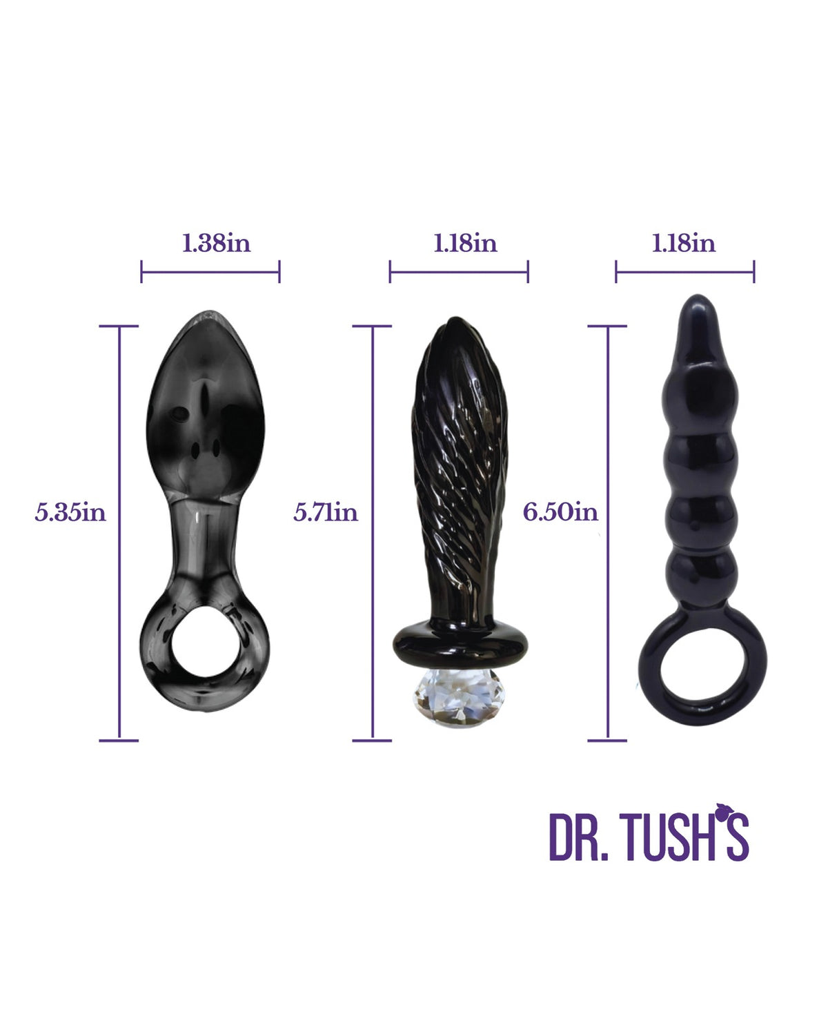 Dr Tush Dark Curiosity czarny szklany zestaw zatyczek analnych z borokrzemianu