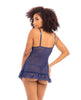 Cargue la imagen en el visor de la galería, Conjunto babydoll de encaje azul marino Valentine con lazos y tanga, lencería, talla grande
