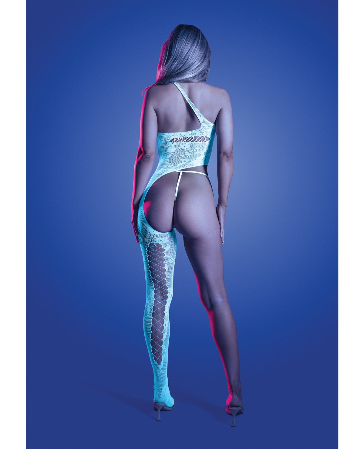 Bodystocking y tanga blancos de punto floral brillante Lights Get Low, talla única