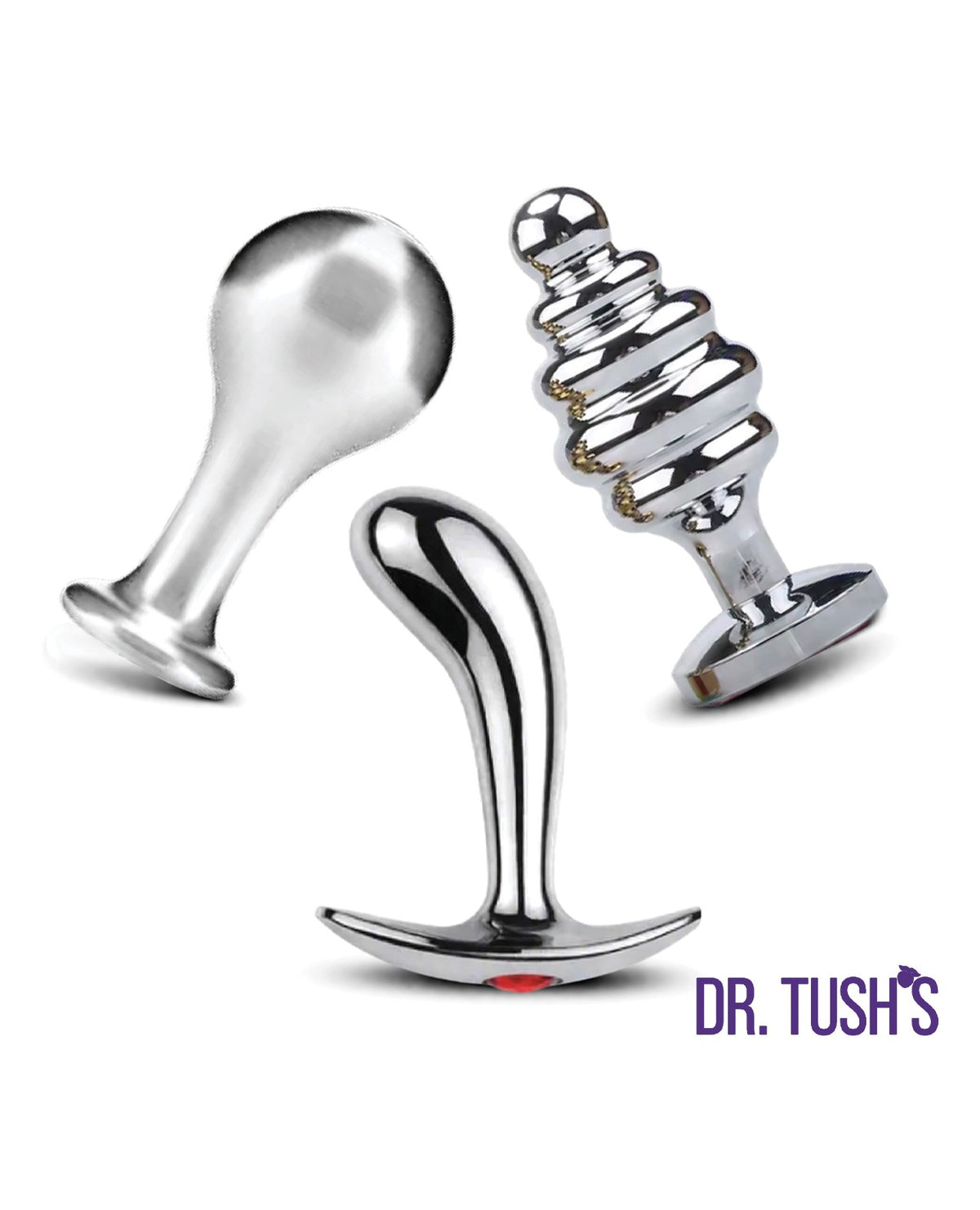 Ensemble de trois plugs anaux entièrement métalliques Dr. Tush Tools Of Temptation, petite taille, finition polie