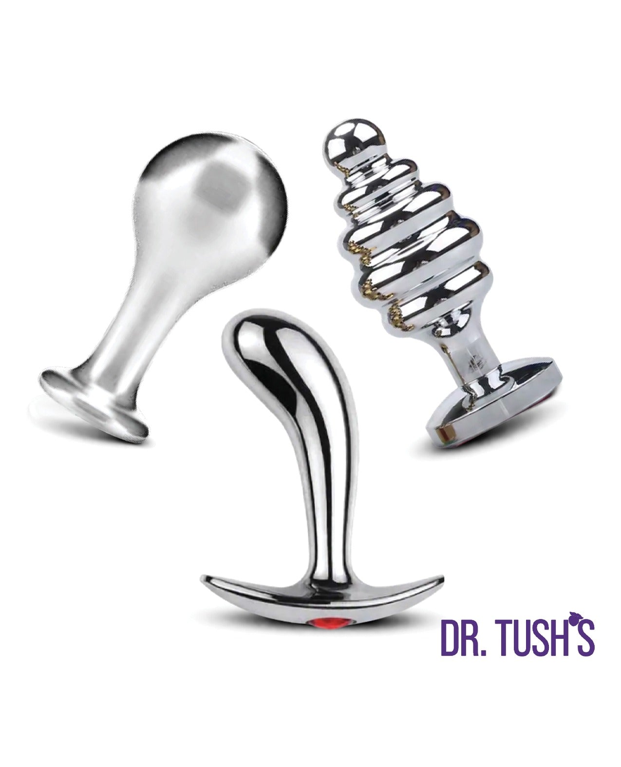 Set de trei pluguri anale mici, complet metalice, Dr. Tush Tools of Temptation, cu finisaj lustruit