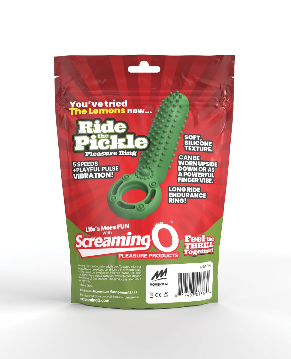 Inel pentru penis vibrator Screaming O Ride The Pickle, verde