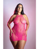 Load image into Gallery viewer, Floral Knit Fishnet Halter Dress Neon Pink Plus Size
