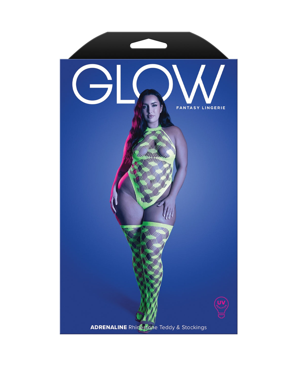 Ensemble grande taille avec teddy dos nu vert néon et bas résille à strass géométriques