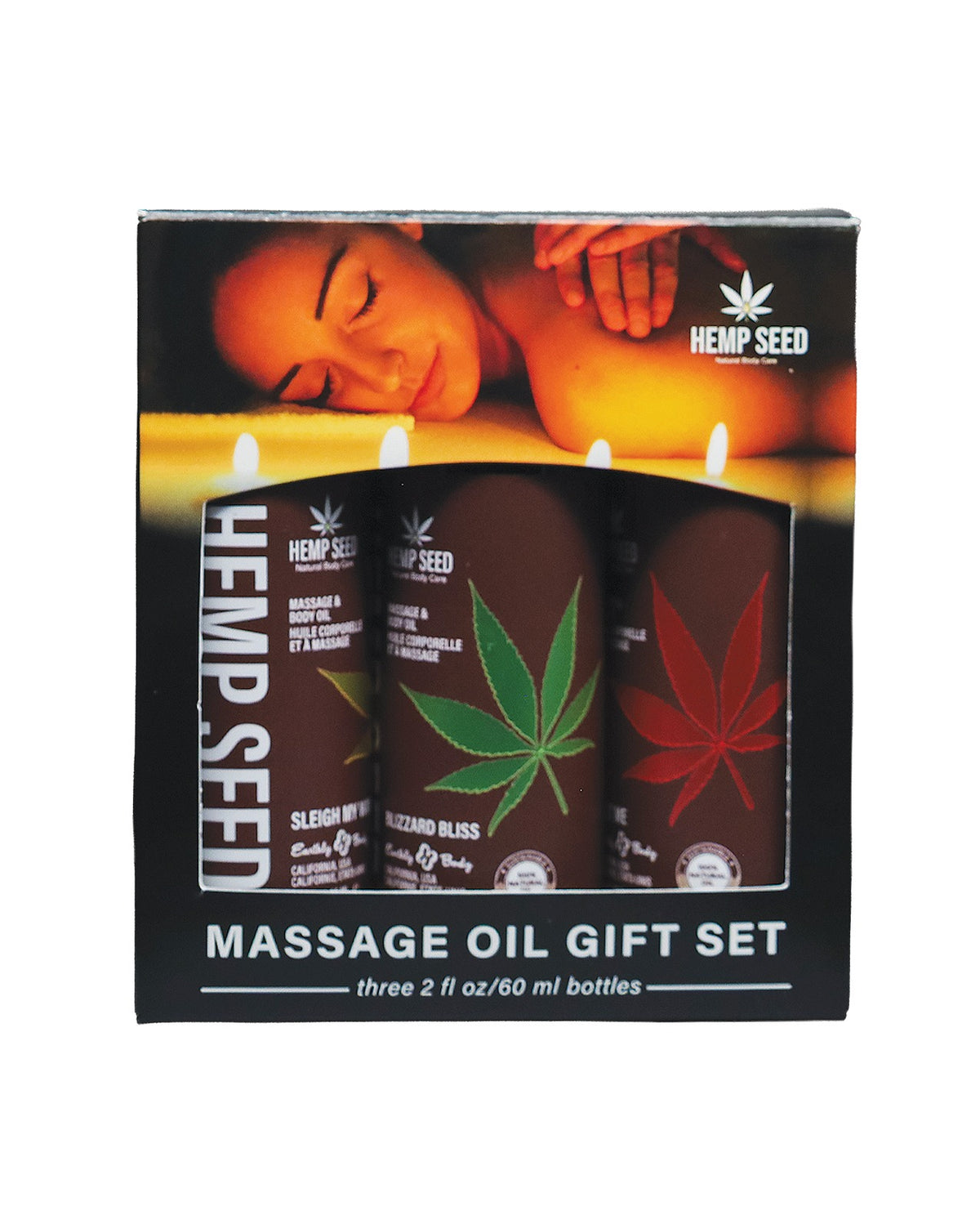 Set de regalo de aceites de masaje navideños 2026 Earthly Body con tres frascos de 2 Oz