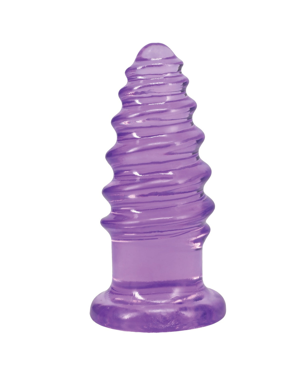 Tapón anal de giro Crystal Jellies de Doc Johnson, morado, 6 pulgadas, con base ensanchada