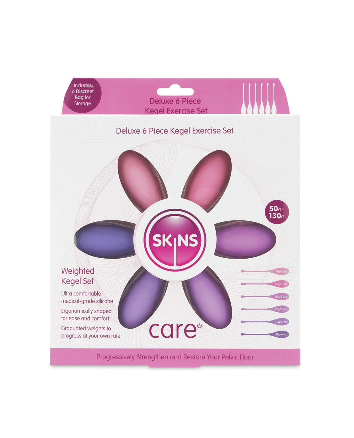 Ensemble d’exerciteurs de Kegel Skins Care Deluxe avec six entraîneurs lestés en silicone