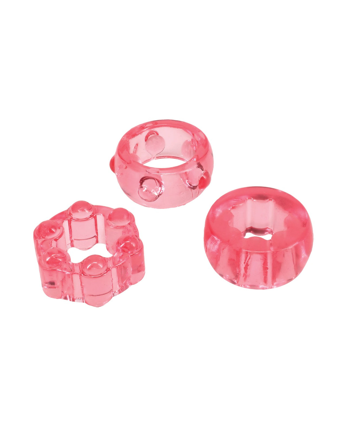Conjunto de anéis penianos texturizados elásticos Crystal Jellies rosa para homens
