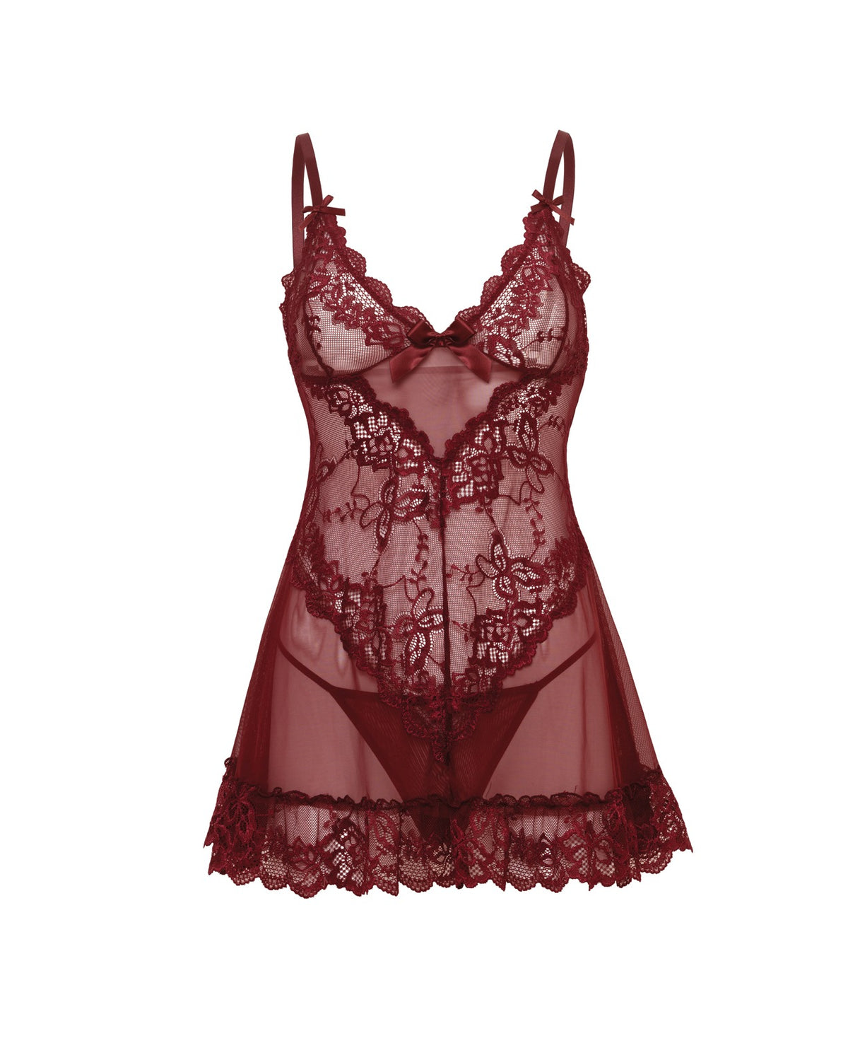 Valentine Zinfandel Lace Babydoll Nightgown With Ribbon Bows