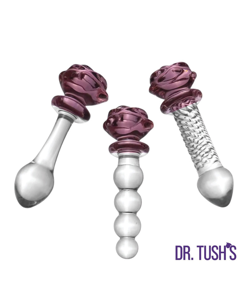 Încărcați imaginea în vizualizatorul Galerie, Set premium de dopuri anale din sticlă, în formă de trandafir, Dr. Tush, din sticlă borosilicată
