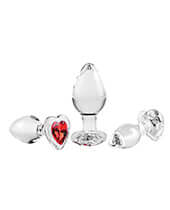 Load image into Gallery viewer, Adam &amp; Eve Red Heart Gem Glass Plug Set
