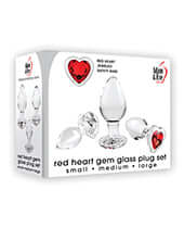 Adam & Eve Red Heart Gem Glass Plug Set