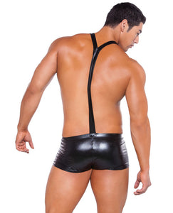 Zeus Wet Look Suspender Shorts Black O/s