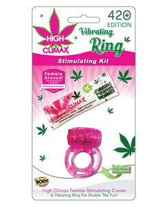 High Climax Vibrating Ring Stimulating Kit με λάδι από σπόρους κάνναβης - Ροζ