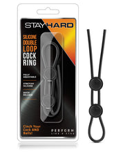 Load image into Gallery viewer, Blush Stay Hard Silicone Double Loop Cock Ring - Black
