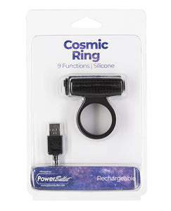 Cosmic Cock Ring med genopladelig kugle - 9 funktioner sort