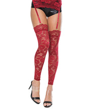 Load image into Gallery viewer, Scallop Stretch Lace Footless Stockings Ruby
