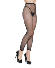 Load image into Gallery viewer, Footless Fishnet W-rhinestone Pantyhose Black O-s
