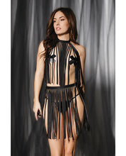 Load image into Gallery viewer, Play Darque Fringe Harness Top &amp; Skirt Black O-s
