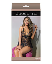 Load image into Gallery viewer, Classic Fine Lace Sheer Triangle Cup Babydoll &amp; G-string Black O-s
